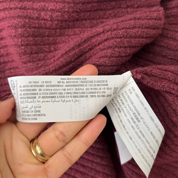 Abercrombie & Fitch Wool Blend Ribbed Button Front Cardigan Sweater Burgundy L - Picture 12 of 16